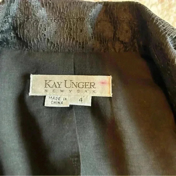 Stunning Kay Unger Black Blazer Lightweight  Fall Lace Bows - Picture 5 of 14
